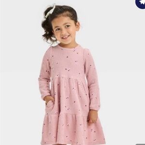 Cat & Jack Pink Ribbed Tiered Floral Long-Sleeve Dress